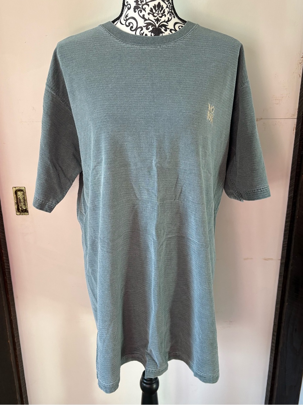No Fear Washed Horizontal Indented Striped Teal Short-Sleeve Shirt Size Large